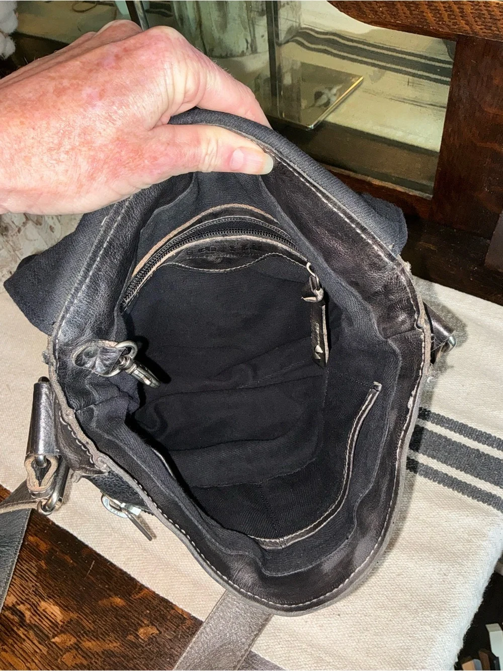 Bed Stu Leather Venice Beach Crossbody Bag Black Rustic Retail $240